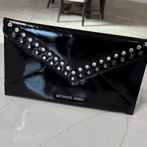 Michael Kors Shiny Black Clutch with Silver Studs